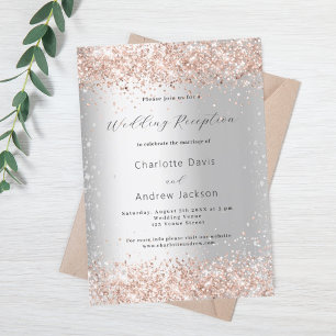 Silver glitter rose gold wedding reception invitation