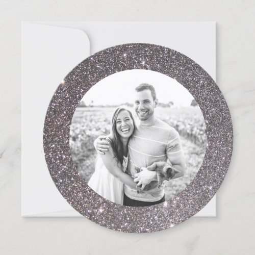 Silver Glitter Round Frame Holiday Card