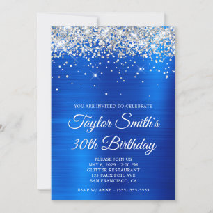 Silver Glitter Royal Blue 30th Birthday Invitation
