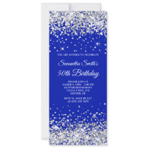 Silver Glitter Royal Blue 50th Birthday Invitation