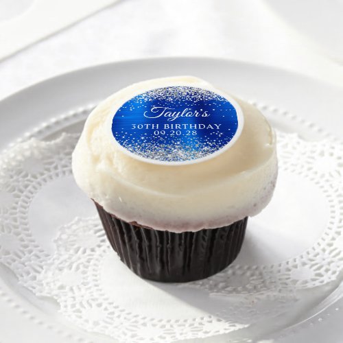 Silver Glitter Royal Blue Foil 30th Birthday Edible Frosting Rounds