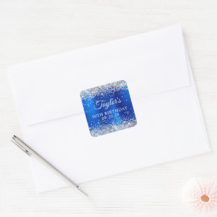 Silver Glitter Royal Blue Foil 30th Birthday Square Sticker