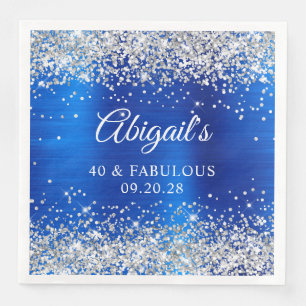 Silver Glitter Royal Blue Foil 40 & Fabulous Paper Dinner Napkins