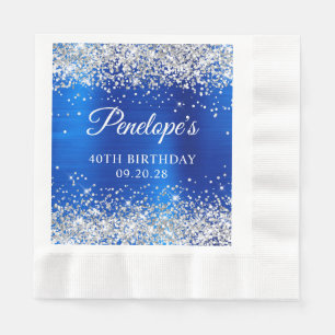 Silver Glitter Royal Blue Foil 40th Birthday Napkins