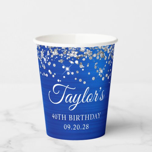 Silver Glitter Royal Blue Foil 40th Birthday Paper Cups