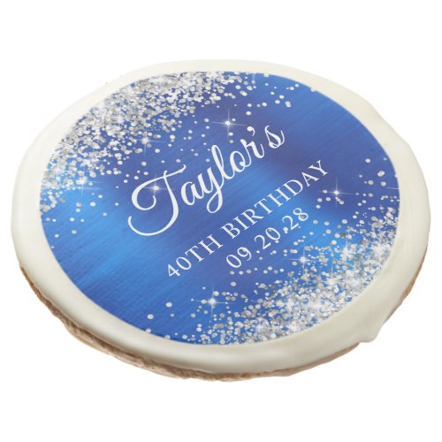 Silver Glitter Royal Blue Foil 40th Birthday Sugar Cookie