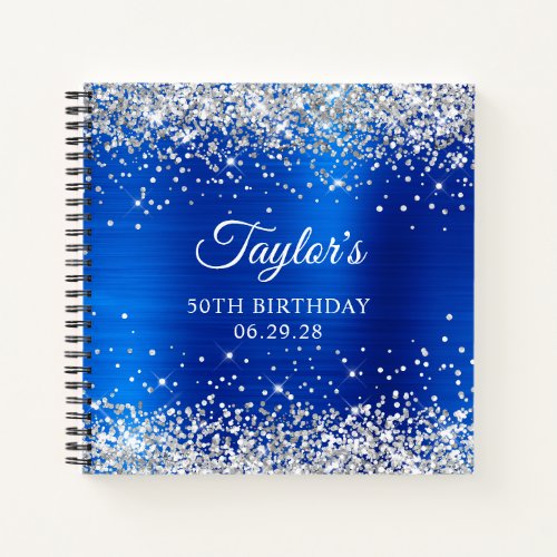 Silver Glitter Royal Blue Foil 50th Birthday Guest Notebook