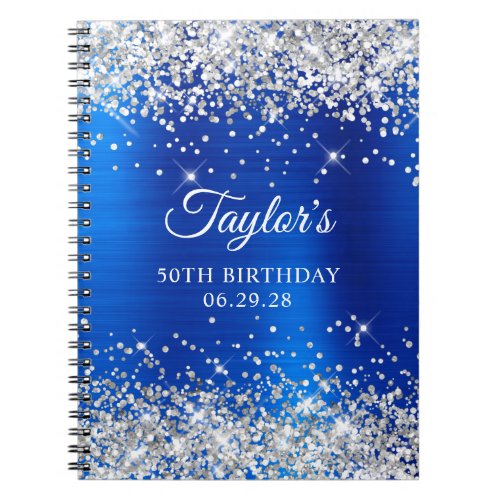 Silver Glitter Royal Blue Foil 50th Birthday Guest Notebook