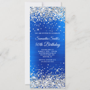 Silver Glitter Royal Blue Foil 50th Birthday Invitation