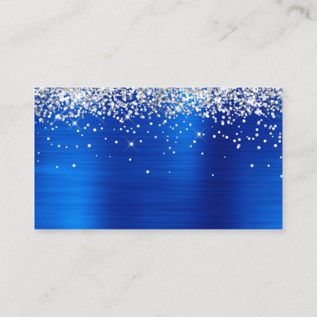 Silver Glitter Royal Blue Foil Blank Place Card (Back)