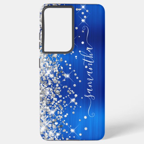 Silver Glitter Royal Blue Foil Girly Signature Samsung Galaxy S21 Ultra Case