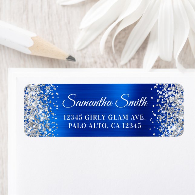 Silver Glitter Royal Blue Foil Glam Label (Insitu)