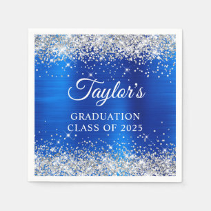 Silver Glitter Royal Blue Foil Graduation Napkins