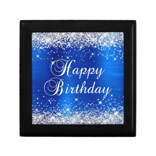 Silver Glitter Royal Blue Foil Happy Birthday Gift Box
