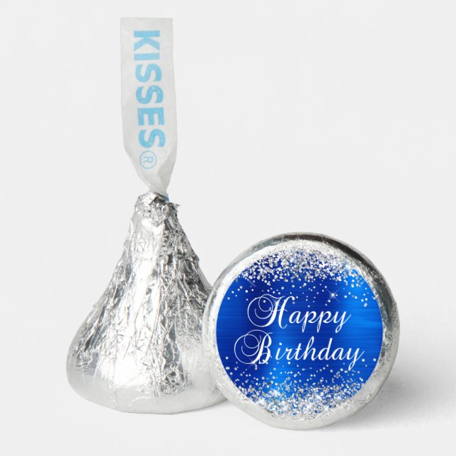 Silver Glitter Royal Blue Foil Happy Birthday Hershey®'s Kisses® (Front)