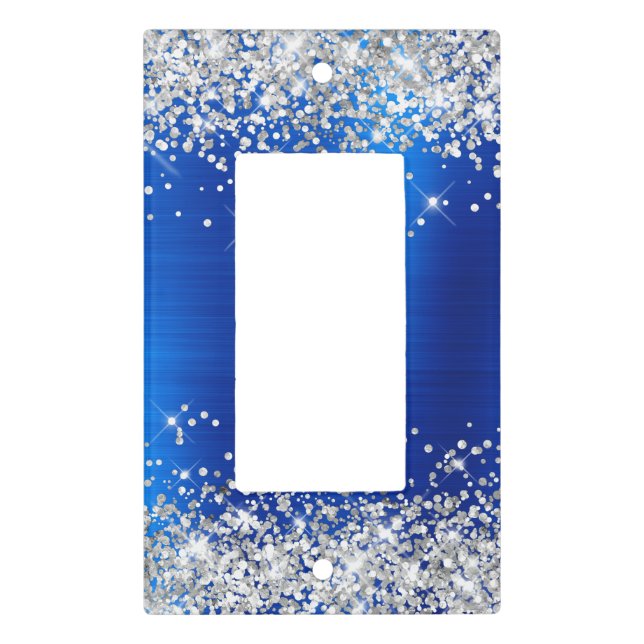 Silver Glitter Royal Blue Foil Light Switch Cover (Front)