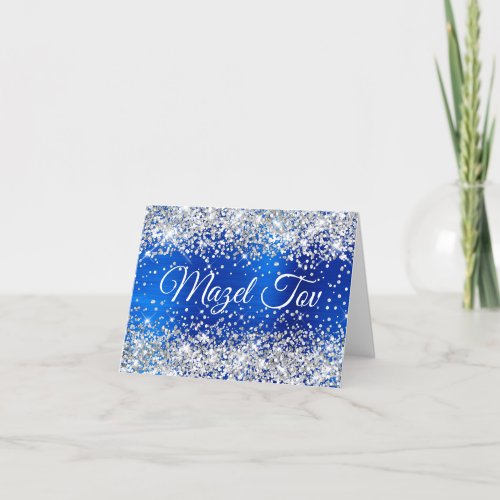 Silver Glitter Royal Blue Foil Mazel Tov Card