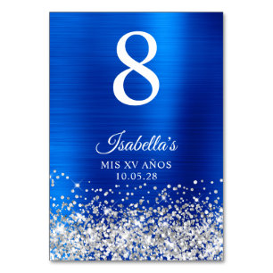 Silver Glitter Royal Blue Foil Mis XV Anos Table Number