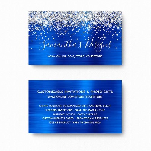 Silver Glitter Royal Blue Foil Online Store Business Card