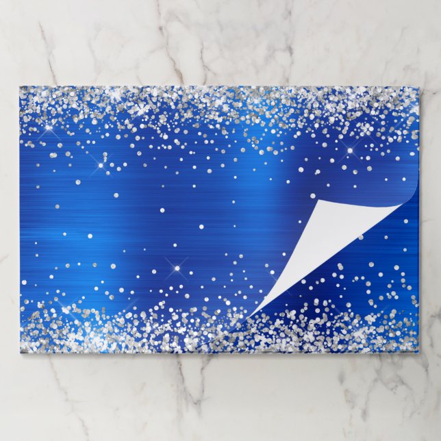 Silver Glitter Royal Blue Foil Paper Pad (Folded)
