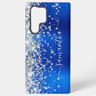 Silver Glitter Royal Blue Girly Signature Samsung Galaxy S22 Ultra Case