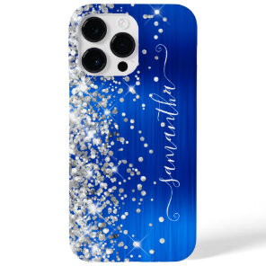 Silver Glitter Royal Blue Glam Girly Signature Case-Mate iPhone 14 Pro Max Case