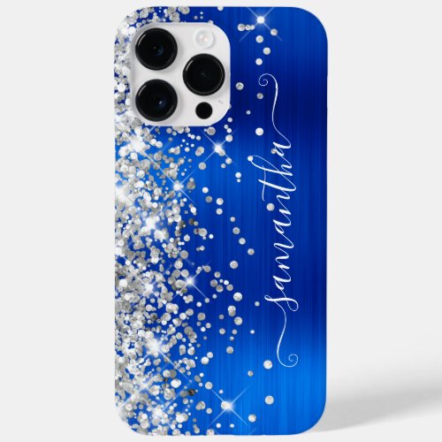 Silver Glitter Royal Blue Glam Girly Signature Case_Mate iPhone 14 Pro Max Case