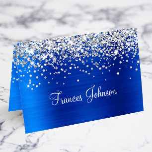 Silver Glitter Royal Blue Individual Place Cards
