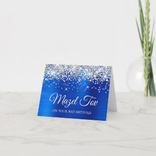 Silver Glitter Royal Blue Mazel Tov Bat Mitzvah Card