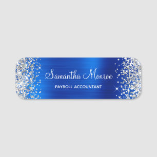 Silver Glitter Royal Blue Metallic Name Tag