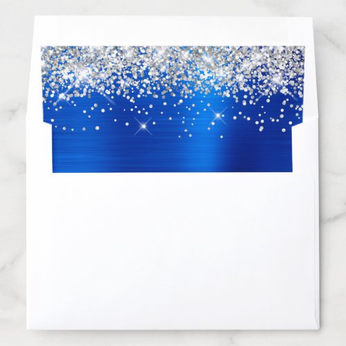 Silver Glitter Royal Blue Ombre Foil Envelope Liner