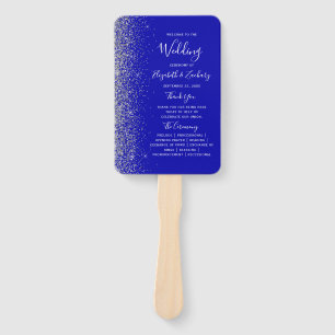 Silver Glitter Royal Blue Wedding Program Hand Fan