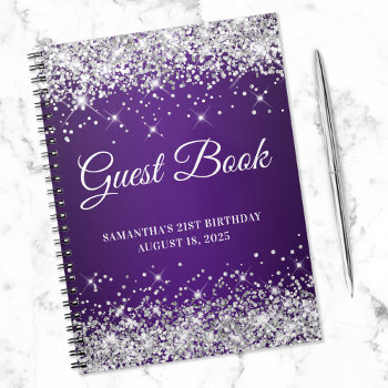 Silver Glitter Royal Purple 21st Bday Guestbook Notebook by annaleeblysse at Zazzle