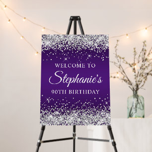 Silver Glitter Royal Purple 90th Birthday Welcome Foam Board