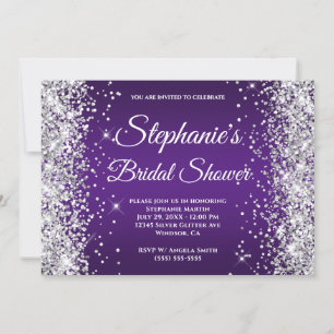 Silver Glitter Royal Purple Ombre Fancy Monogram Invitation