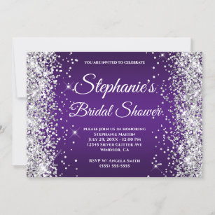 Silver Glitter Royal Purple Ombre Fancy Monogram Invitation
