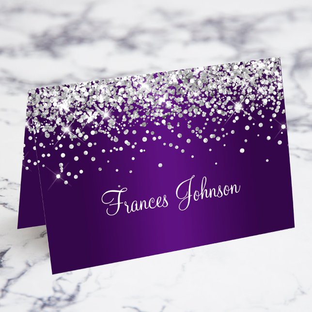 Silver Glitter Royal Purple Ombre Name Place Cards (Silver Glitter Royal Purple Ombre Name Place Cards)