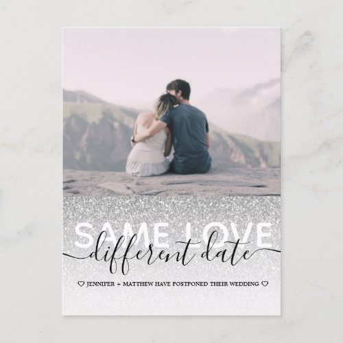 Silver Glitter Same Love Different Date Wedding  Announcement Postcard