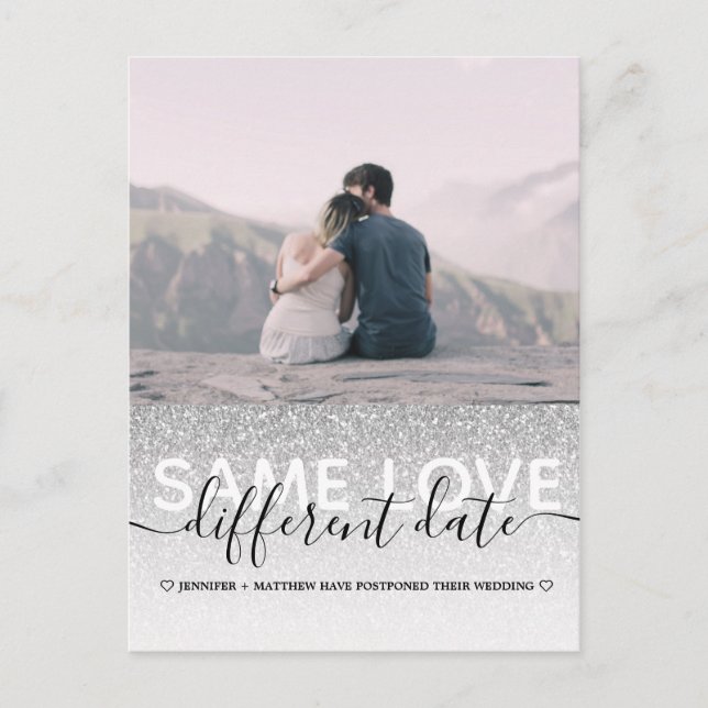 Silver Glitter Same Love Different Date Wedding  Announcement Postcard (Front)