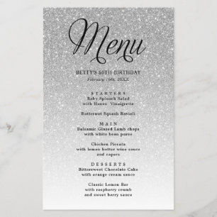 Silver Glitter Script Heading Party Menu Flyer