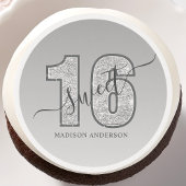 Silver Glitter Script Sweet 16 Birthday Edible Frosting Rounds