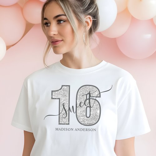 Silver Glitter Script Sweet 16 Birthday Tri-Blend Shirt