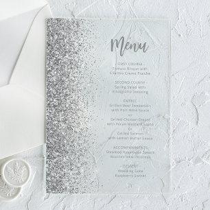 Silver Glitter Script White Wedding Acrylic Invitations