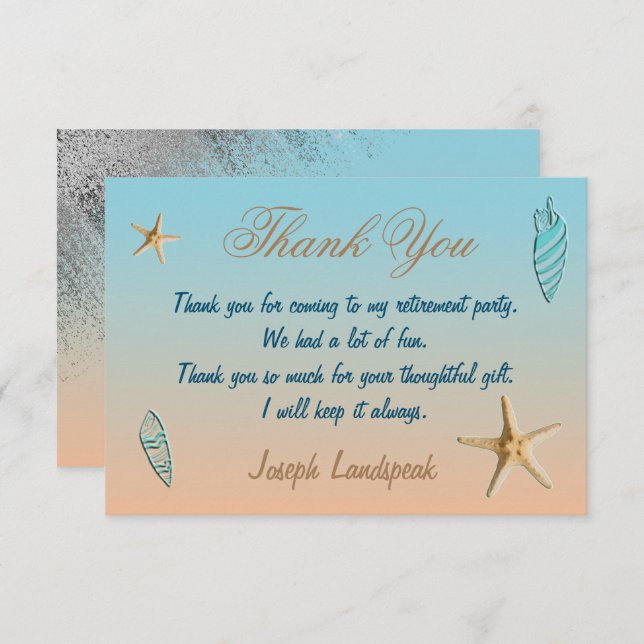Silver Glitter Seashell Starfish Retirement Thanks Note Card (Front/Back)