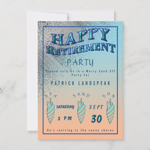 Silver Glitter  Seashells Happy Retirement Party  Invitation