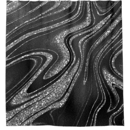 Silver Glitter Shimmer Black  Shower Curtain