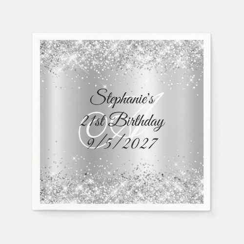 Silver Glitter Shimmer Ombre 21st Birthday Napkins