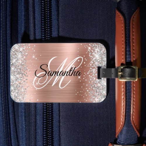 Silver Glitter Shiny Rose Gold Faux Foil Luggage Tag