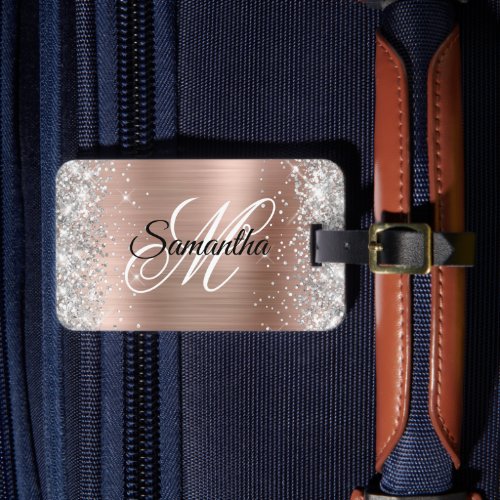 Silver Glitter Shiny Rose Gold Foil Luggage Tag