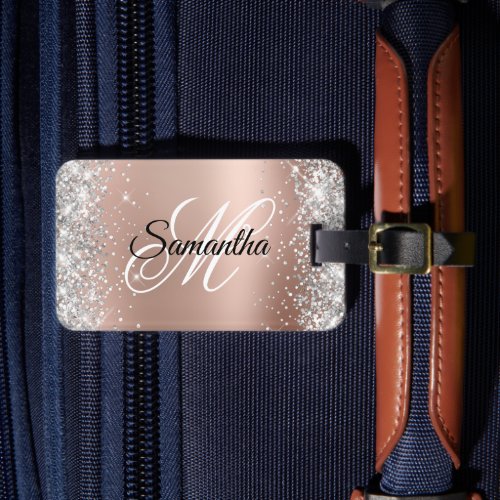 Silver Glitter Shiny Rose Gold Glam Gradient Luggage Tag